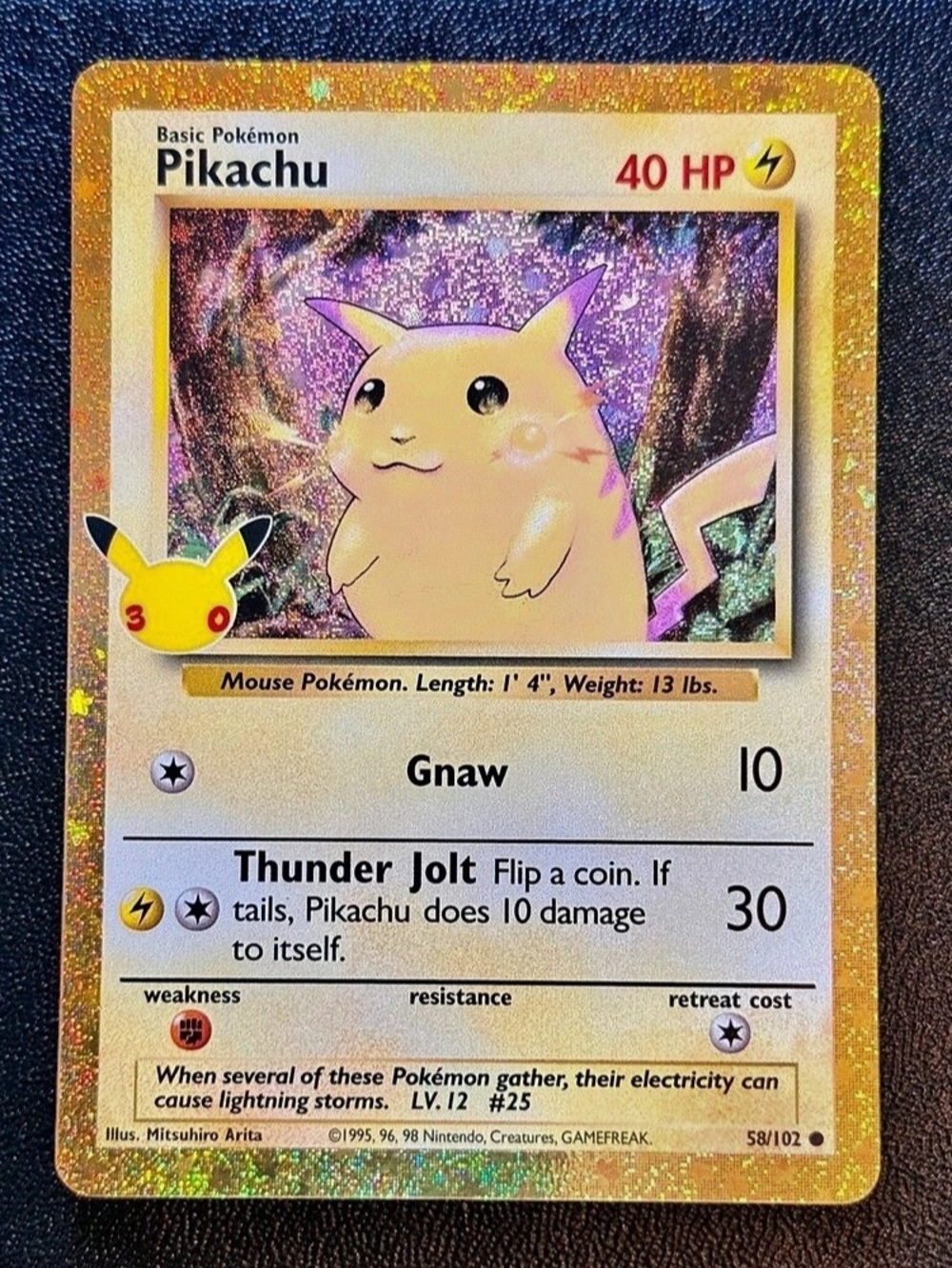 Pokemon TCG Gold Pikachu 30th Celebration 58/102 Classic Collection English